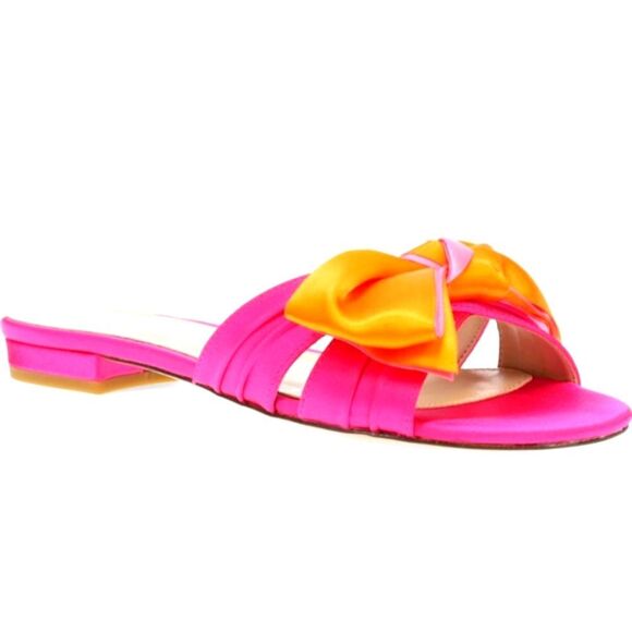 Vibrant Pink and Orange Women's  Satin Slide Sandals 7.5 - Picture 1 of 3